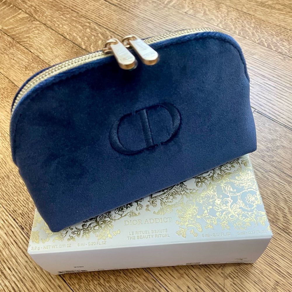 DIOR ADDICT ~ Blue Velvet Cosmetic Double Zip Pouch Bag ~ BRAND NEW